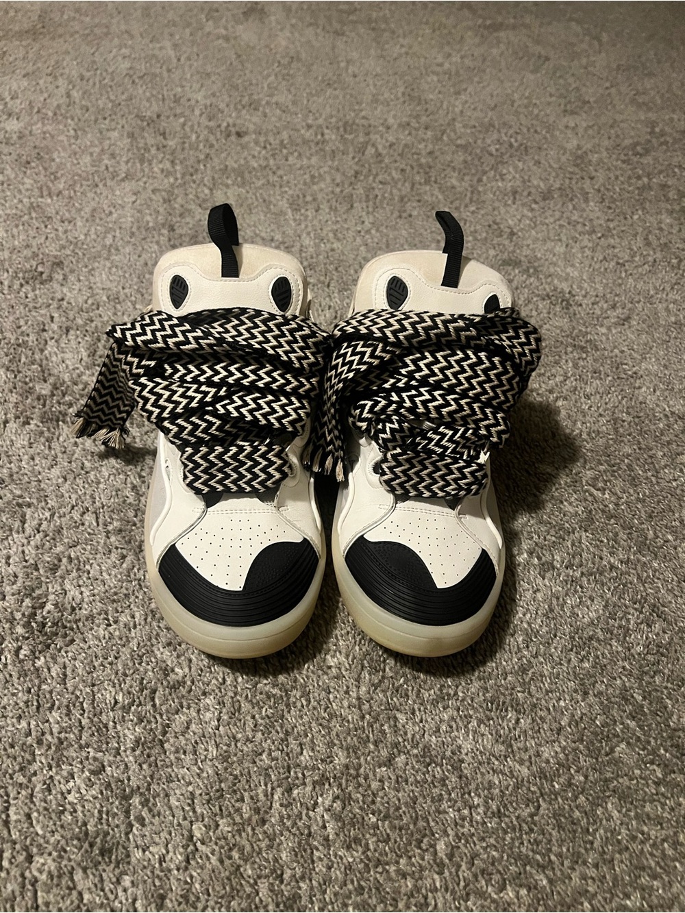 Lanvin Cream and Black Chunky Sneakers with Zigzag Laces